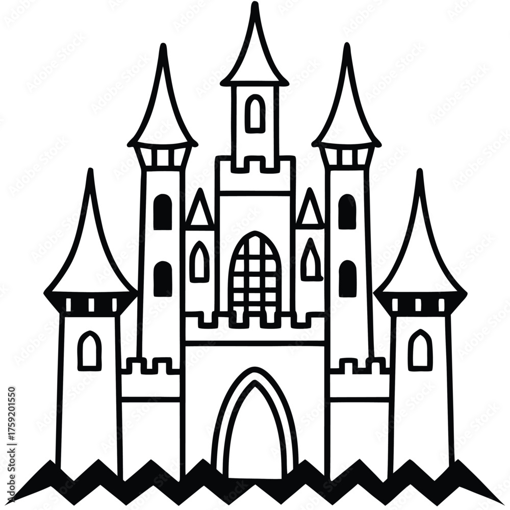 Fototapeta premium gothic castle ruins detailed towers black and wh (1).eps