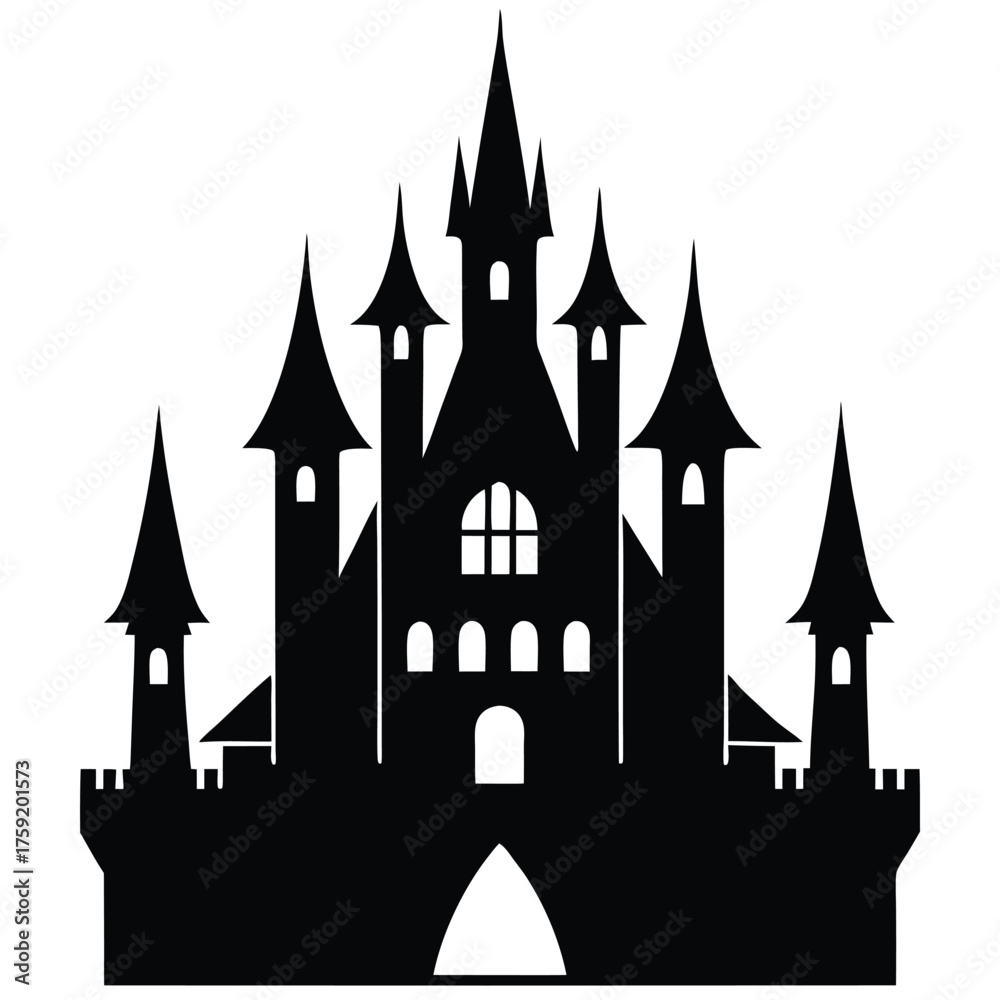 Obraz premium gothic castle with multiple turrets silhouette li.eps