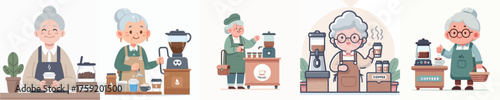 vector of grandmother selling coffee