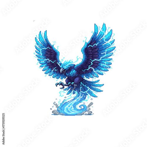 pixel art phoenix bird thunder flying mythical creature fantasy beast