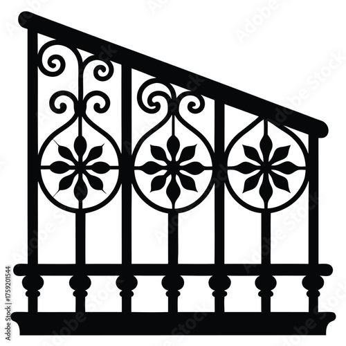 gothic balcony railing  floral and scroll motifs  .eps