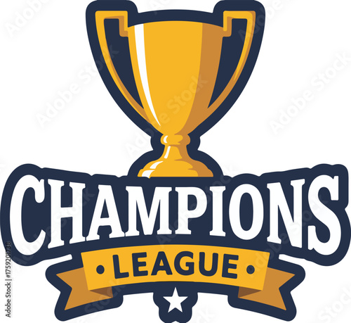 Champions League Trophy and Text Emblem Champions, league, trophy, award, cup, sport