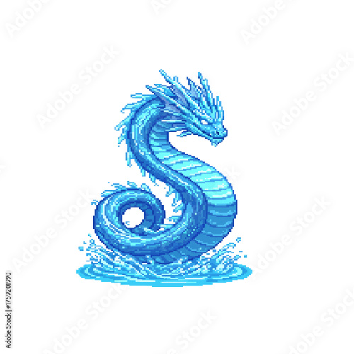 pixel art water dragon hydra sea serpent mythical creature fantasy