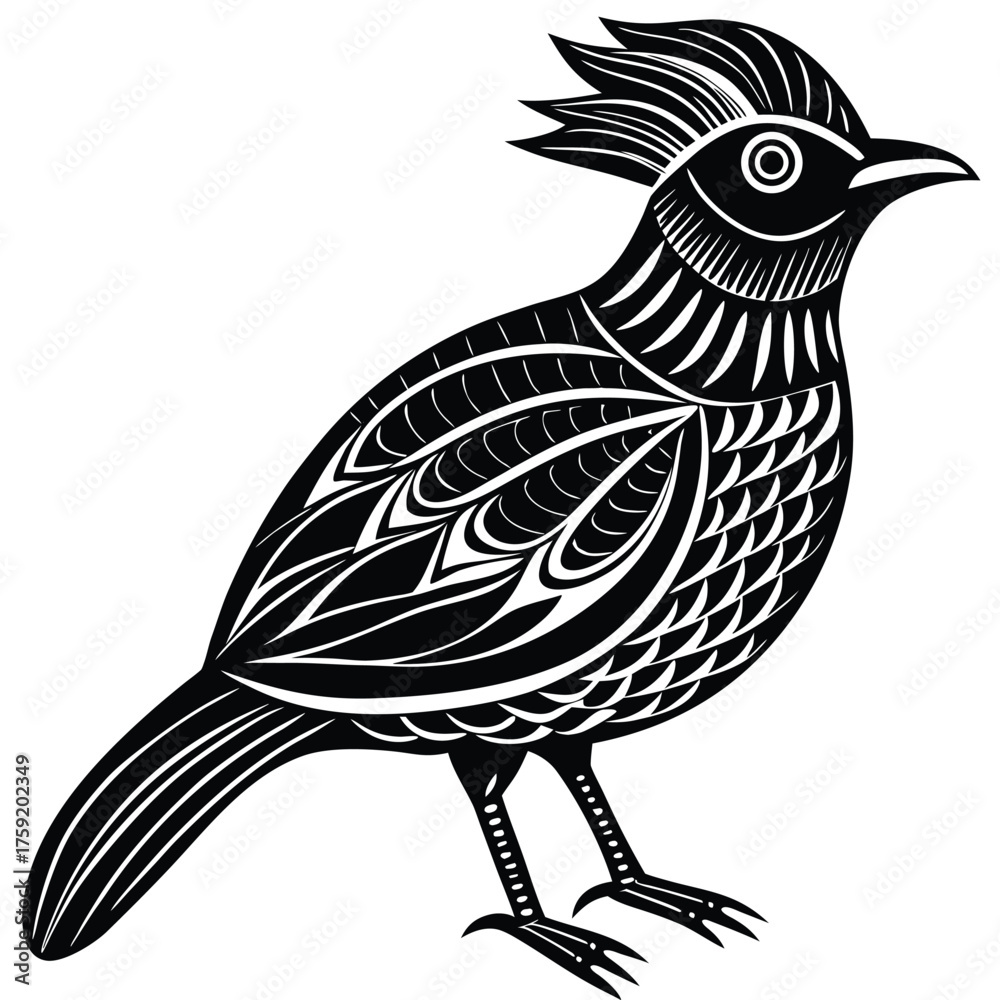 Obraz premium keywords linocut bird vintage tribal handmade.eps