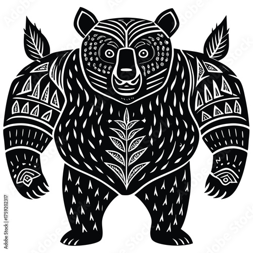 keywords  linocut  bear  tribal  vintage  handmade.eps