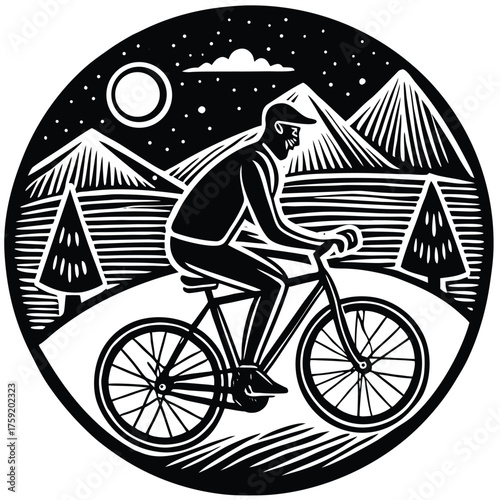 keywords  linocut  bicycle  retro  ride  lifestyle.eps