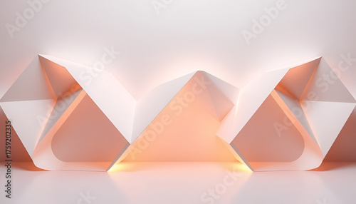 Wallpaper Mural Minimalist Geometric Podiums with Soft Glow Lighting, Modern 3D Abstract Product Display Stage Torontodigital.ca