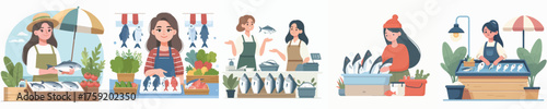 vector of woman selling fish