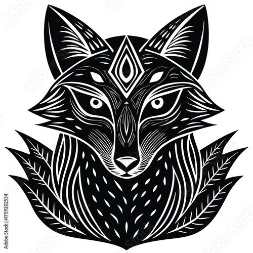 keywords  linocut  fox  tribal  vintage  handmade .eps