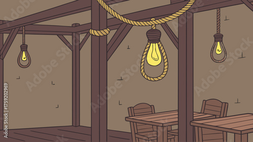 Rustic Rope Bulbs – Vintage Café Lighting Vector with Warm Glow Ambiance