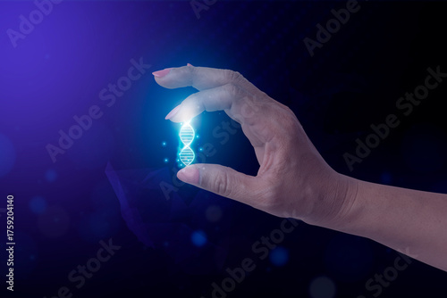 Hand holding AI DNA technology. Future medicine healthcare