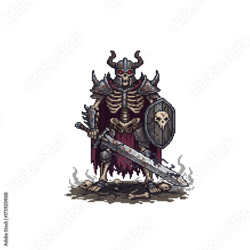 pixel art undead skeleton warrior knight dark fantasy character design