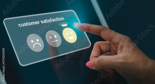 Customer Satisfaction Survey concept with emoticon faces satisfaction, service experience rating online application and digital customer experience