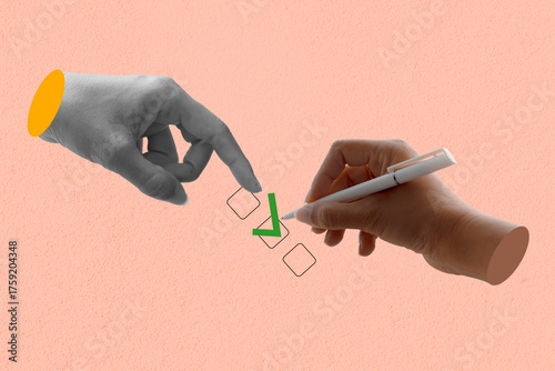 Check Box customer experience. Art collage digital pop modern art