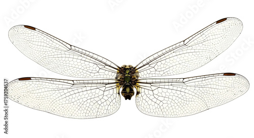 Ethereal dragonfly wings with intricate details against a clean white backdrop, perfect for nature designs or scientific illustrations, a stunning macro shot