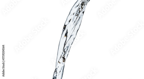 Refreshing pure water flowing elegantly against a pristine white backdrop, perfect for conveying cleanliness, hydration, and clarity in your next project