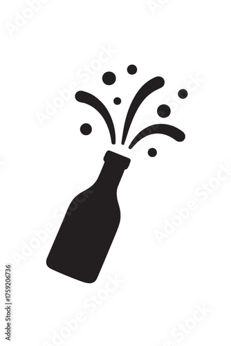 Black silhouette of a bottle with splashing liquid and bubbles vector