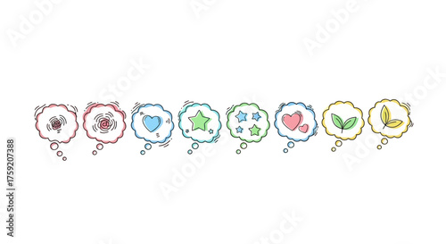 Expressive thought bubbles convey a range of emotions, from confusion to love and nature, perfect for social media, branding and thoughtful communications