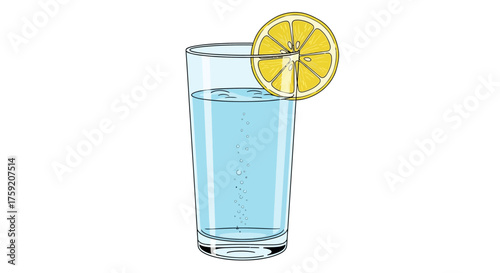 Refreshing sparkling water with a vibrant lemon slice for summer hydration and wellness promotion in eye-catching design for healthy living campaigns