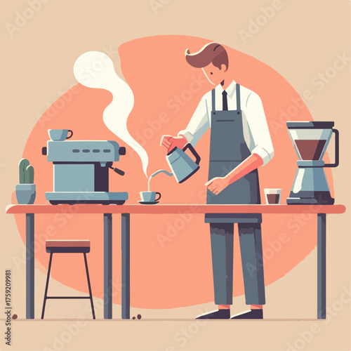 Illustration of a barista making coffee