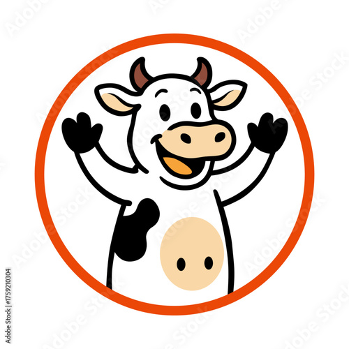 Friendly Cartoon Cow Mascot in Orange Circle