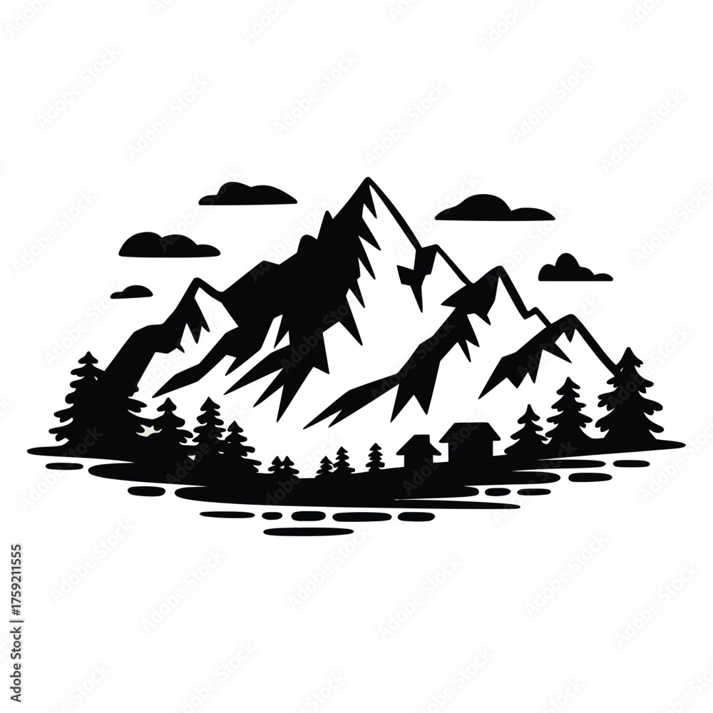 Obraz premium Bold Mountain Silhouette Vector with Rugged Peaks and Minimal Lines