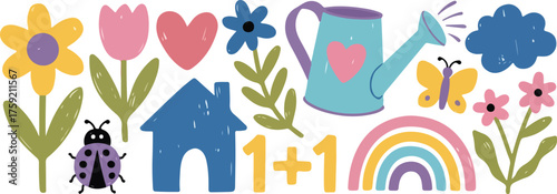 Colorful spring themed clip art set