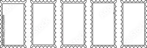 Five frames with scalloped edge design frame, scalloped, edge, design, border, rectangle, white, empty, pattern, shape, outline, element, graphic, template, isolated, decorative, art, illustration, 