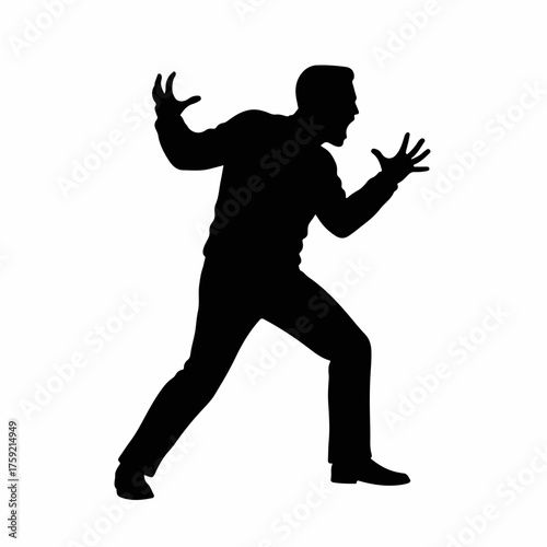 Silhouette Full Body Aggressive Man Shouting with Raising Hands Illustration