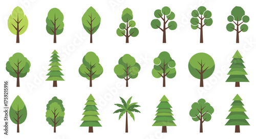Collection of Cartoon Trees Illustration Set