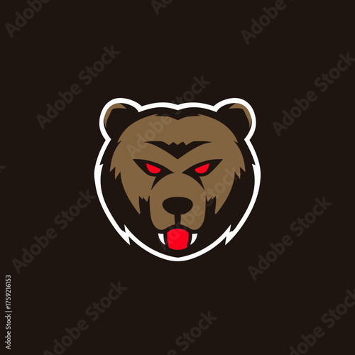 Stylized grizzly bear head illustration on dark background for design