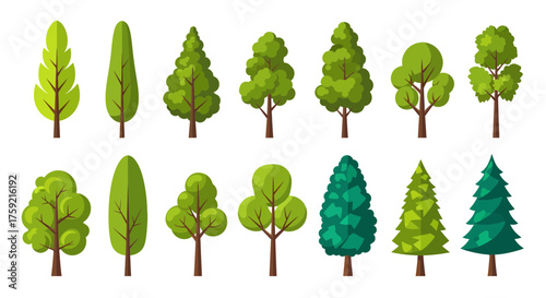 Set of Cartoon Trees Clipart - Various Shapes and Sizes