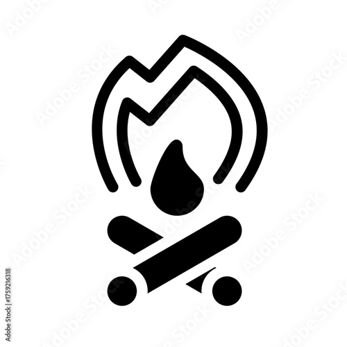 Campfire Glyph Icon representing outdoor warmth and gathering.