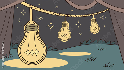 Golden Rope Hanging Lamps Over Stage – Vector Festival Lighting 