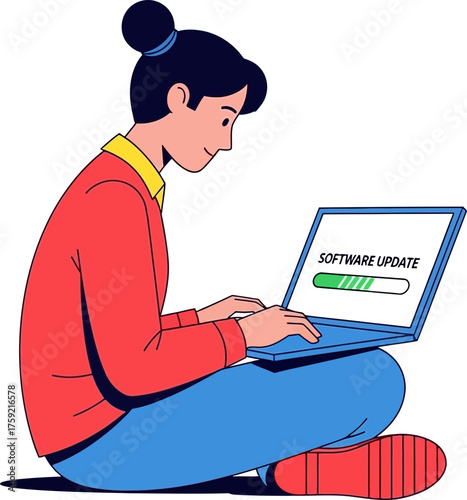 embracing innovation woman patiently updates software for future performance gains