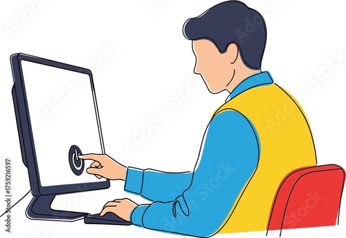 engaging with technology man initiates computer for productive digital interaction