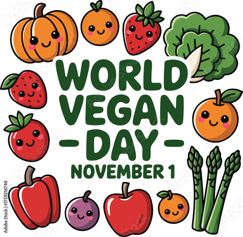 World Vegan Day Poster November 1 Plant Based Celebration Art
