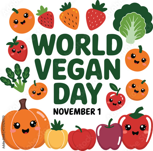 World Vegan Day Poster November 1 Plant Based Celebration Art
