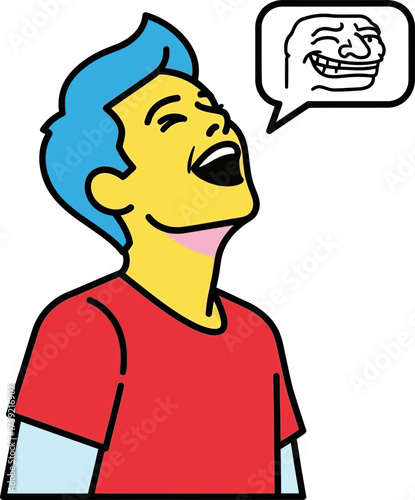animated youth erupts in laughter, celebrating playful online troll humor