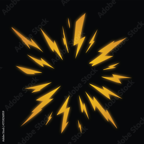 Lightning energy effect background, Powerful electric energy blast with bright glowing cracks thunder Lightning Bolt on Black Background, anime lightning style