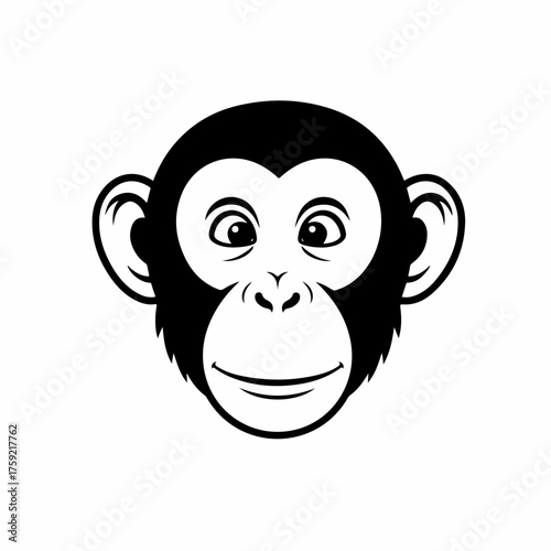 Simple Black and White Monkey Head Flat Design Illustration Animal