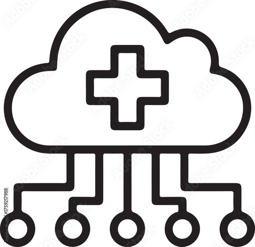 Digital healthcare cloud technology with medical cross symbol and network connections
