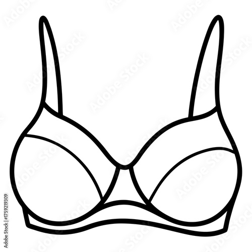 Simple outline drawing of a bra with straps and cups