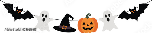 A halloween garland with bats and ghosts halloween, garland, bats, ghosts, pumpkin, hat, decoration, festive, string, hanging, celebration, holiday