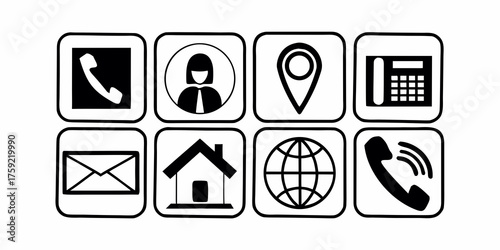 Business card contact information icon set. Containing name, address, location, mail, email, E-mail, chat speech bubble, Business card contact information icon set. Containing name, address, location,