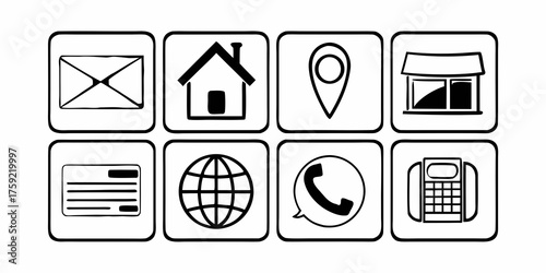 Vector set of business card icons. Contains icons name, phone, mobile, website, address, office, location, mail, email, message.Vector set of business card icons. Contains icons name, phone, mobile, w