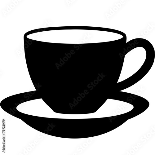 Elegant black coffee cup illustration offering a moment of zen, perfect for cafe branding, menu designs, or website graphics needing a caffeine kick