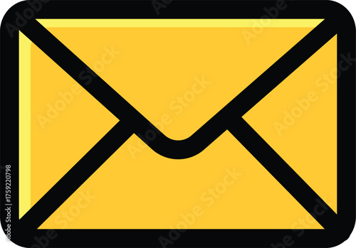 Yellow envelope with black borders symbolizing email suitable for email marketing campaigns, newsletters, promotional materials, and communicationthemed designs.