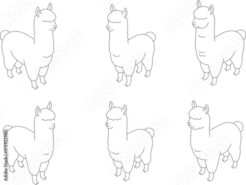 Outline Dotted Style Standing Alpaca Illustration Animal Farm Mammal Line Art