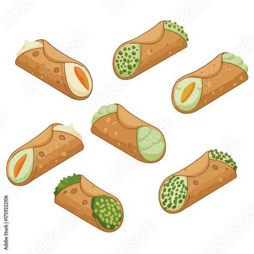Isometric Detailed Cannoli Italian Dessert Sweet Pastry Food Illustration